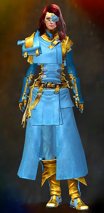 Guild Wars 2 Human Medium Female Crafted Armor Set - Dyed Blue & Gold - Leather