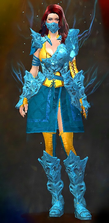 Female Heart of Thorns - Leystone Guild Wars 2 Human Medium Female Heart of Thorns Armor Set - Dyed Blue & Gold - Leystone