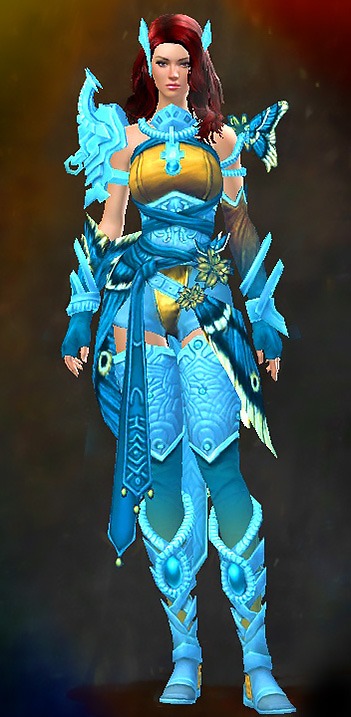 Female Living Story - Luminescent Guild Wars 2 Human Medium Female Living Story Armor Set - Dyed Blue & Gold - Luminescent
