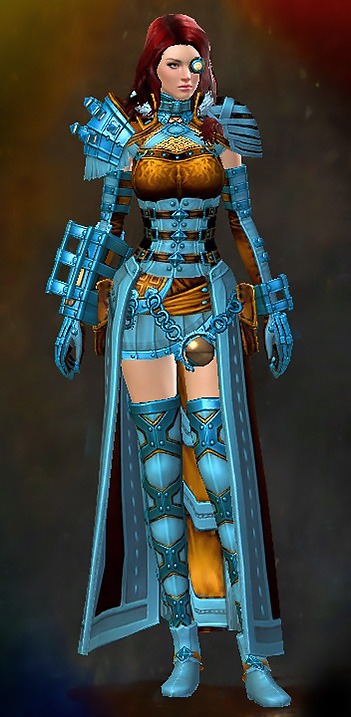 Guild Wars 2 Human Medium Female Gem Armor Set - Dyed Blue & Gold - Magitech