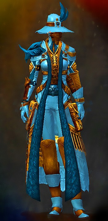 Guild Wars 2 Human Medium Female WvW Armor Set - Dyed Blue & Gold - Mist Walker