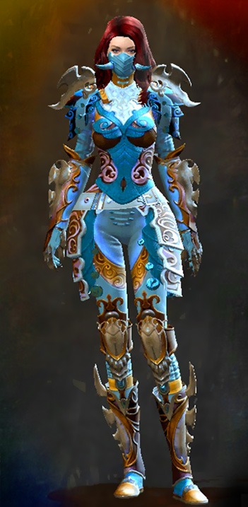Female WvW - Mistforged Triumphant Hero's Guild Wars 2 Human Medium Female WvW Armor Set - Dyed Blue & Gold - Mistforged Triumphant Hero's