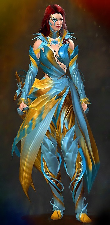 Female Dungeon Twilight Arbor - Nightmare Court Guild Wars 2 Human Medium Female Dungeon Armor Set - Dyed Blue & Gold - Nightmare Court