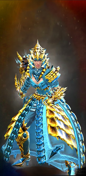 Female Crafted - Perfected Envoy - Wielded Guild Wars 2 Human Medium Female Crafted Armor Set - Dyed Green & Blue - Perfected Envoy - Wielded