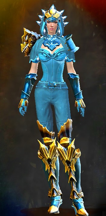 Female Crafted - Perfected Envoy Guild Wars 2 Human Medium Female Crafted Armor Set - Dyed Green & Blue - Perfected Envoy