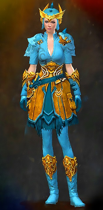 Guild Wars 2 Human Medium Female Crafted Armor Set - Dyed Blue & Gold - Prowler
