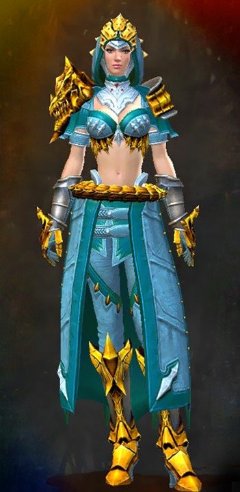 Female Crafted - Refined Envoy Guild Wars 2 Human Medium Female Crafted Armor Set - Dyed Green & Blue - Refined Envoy