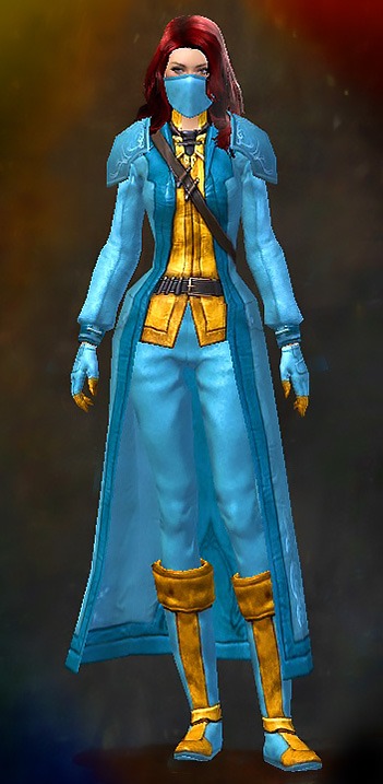 Female - Rogue Guild Wars 2 Human Medium Female Armor Set - Dyed Blue & Gold - Rogue
