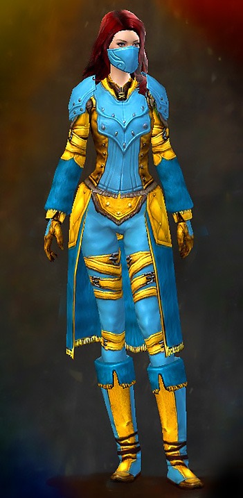 Guild Wars 2 Human Medium Female Crafted Armor Set - Dyed Blue & Gold - Seeker