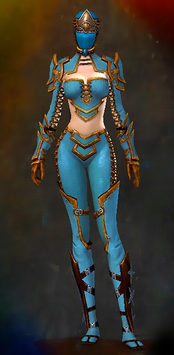Female - Sneakthief Guild Wars 2 Human Medium Female Armor Set - Dyed Blue & Gold - Sneakthief