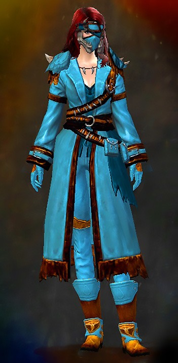 Female Karma - Stalker Guild Wars 2 Human Medium Female Karma Armor Set - Dyed Blue & Gold - Stalker