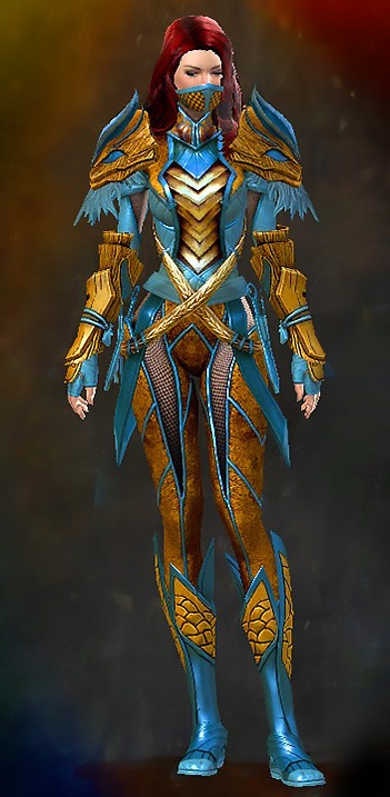 Guild Wars 2 Human Medium Female Gem Armor Set - Dyed Blue & Gold - Strider's