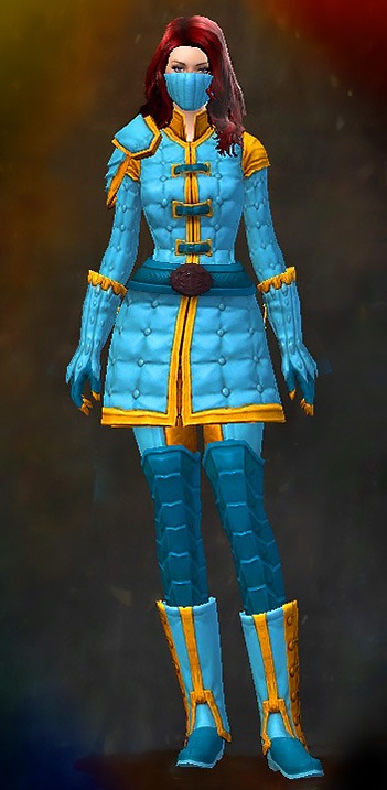 Female - Studded Guild Wars 2 Human Medium Female Armor Set - Dyed Blue & Gold - Studded