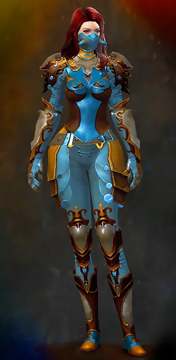 Guild Wars 2 Human Medium Female WvW Armor Set - Dyed Blue & Gold - Triumphant