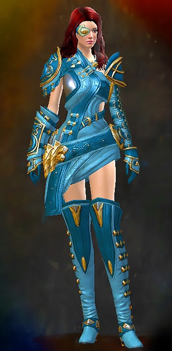 Guild Wars 2 Human Medium Female Gem Armor Set - Dyed Blue & Gold - Viper's