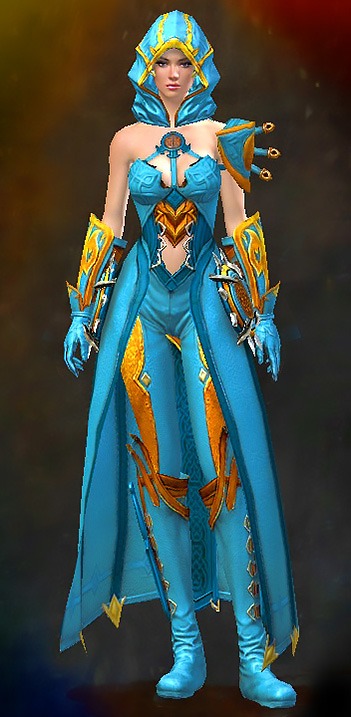 Female Order of Whispers - Whisper's Secret Guild Wars 2 Human Medium Female Order Armor Set - Dyed Blue & Gold - Whisper's Secret