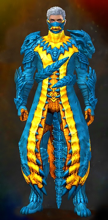 Male Dungeon The Ruined City of Arah - Armor of the Accursed Guild Wars 2 Human Medium Male Dungeon Armor Set - Dyed Blue & Gold - Armor of the Accursed