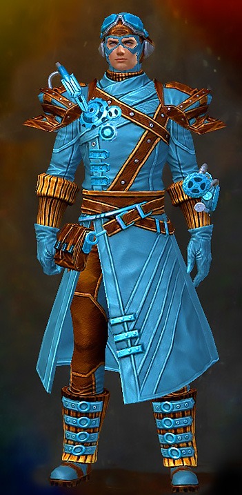 Guild Wars 2 Human Medium Male Gem Armor Set - Dyed Blue & Gold - Aetherblade
