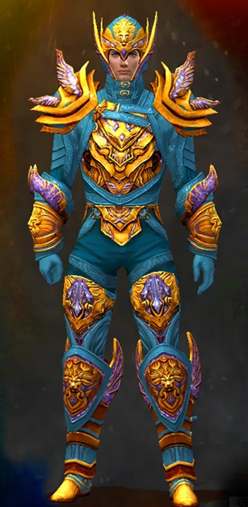 Guild Wars 2 Human Medium Male PvP Armor Set - Dyed Blue & Gold - Ardent Glorious