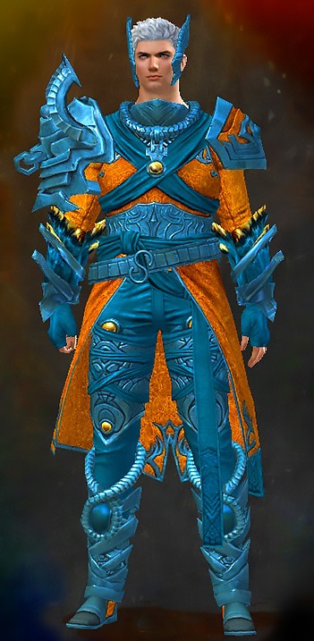 Guild Wars 2 Human Medium Male Living Story Armor Set - Dyed Blue & Gold - Carapace