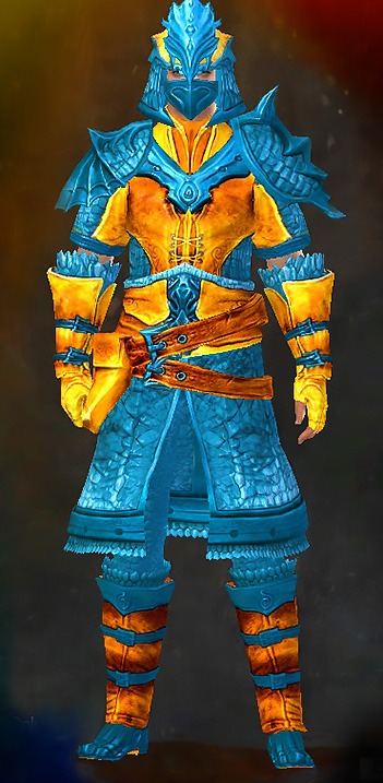 Guild Wars 2 Human Medium Male Crafted Armor Set - Dyed Blue & Gold - Emblazoned