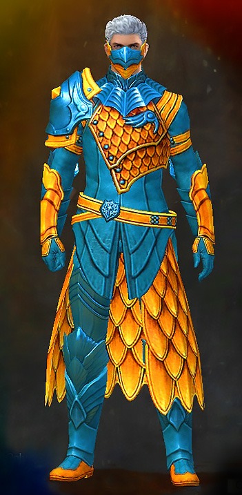 Male Cultural Tier 2 - Falconer's Guild Wars 2 Human Medium Male Cultural Armor Set - Dyed Blue & Gold - Falconer's
