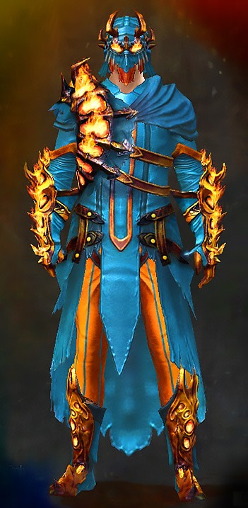Male Dungeon Citadel of Flame - Flame Legion Guild Wars 2 Human Medium Male Dungeon Armor Set - Dyed Blue & Gold - Flame Legion