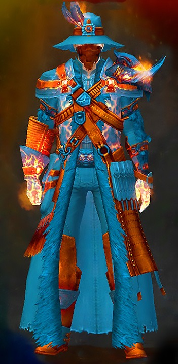Guild Wars 2 Human Medium Male Gem Armor Set - Dyed Blue & Gold - Flamewalker