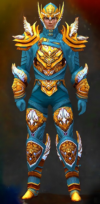 Guild Wars 2 Human Medium Male PvP Armor Set - Dyed Blue & Gold - Glorious Hero's