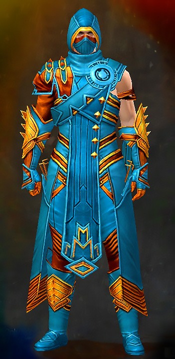 Male Dungeon Crucible of Eternity - Inquest Guild Wars 2 Human Medium Male Dungeon Armor Set - Dyed Blue & Gold - Inquest