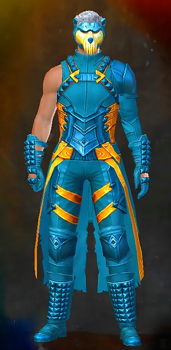 Male Dungeon Honor of the Waves - Armor of Koda Guild Wars 2 Human Medium Male Dungeon Armor Set - Dyed Blue & Gold - Armor of Koda