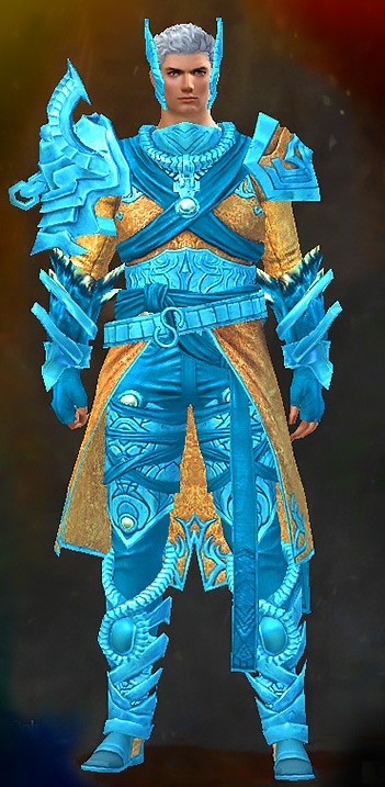 Male Living Story - Luminescent Guild Wars 2 Human Medium Male Living Story Armor Set - Dyed Blue & Gold - Luminescent