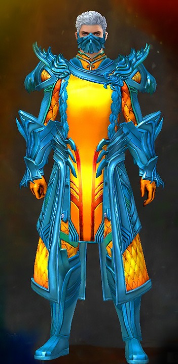 Guild Wars 2 Human Medium Male Crafted Armor Set - Dyed Blue & Gold - Ornate Guild