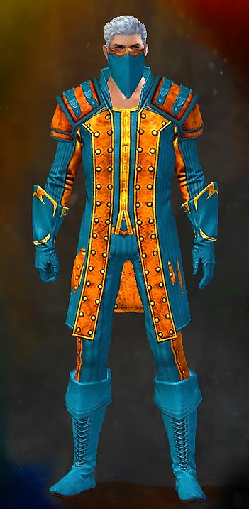 Male Crafted - Outlaw Guild Wars 2 Human Medium Male Crafted Armor Set - Dyed Blue & Gold - Outlaw