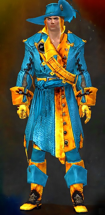 Male - Privateer Guild Wars 2 Human Medium Male Armor Set - Dyed Blue & Gold - Privateer