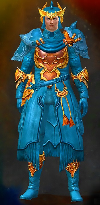 Male Crafted - Prowler Guild Wars 2 Human Medium Male Crafted Armor Set - Dyed Blue & Gold - Prowler