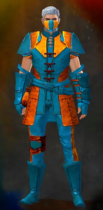 Male - Rawhide Guild Wars 2 Human Medium Male Armor Set - Dyed Blue & Gold - Rawhide