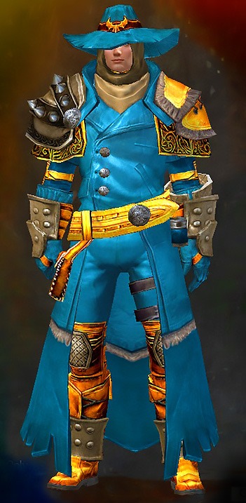 Guild Wars 2 Human Medium Male Karma Armor Set - Dyed Blue & Gold - Rubicon