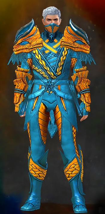 Guild Wars 2 Human Medium Male Gem Armor Set - Dyed Blue & Gold - Strider's