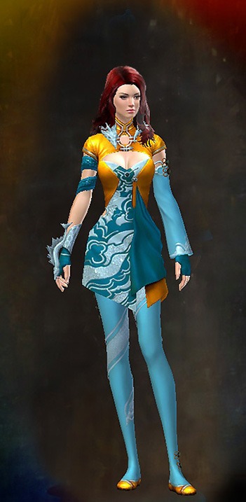 Female - Ancestral Guild Wars 2 Human Female Outfit - Dyed Blue & Gold - Ancestral
