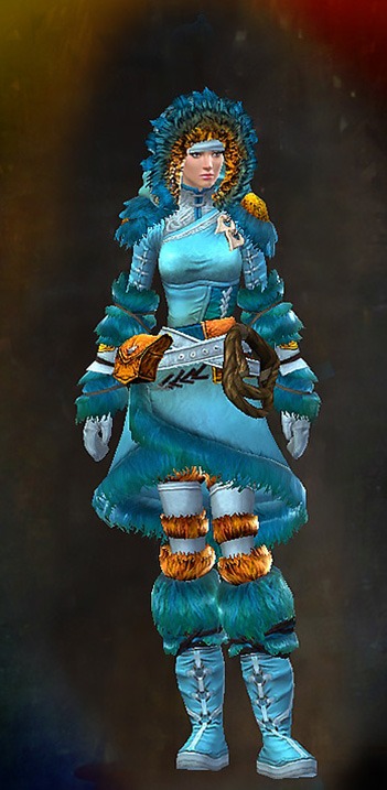 Female - Arctic Explorer Guild Wars 2 Human Female Outfit - Dyed Blue & Gold - Arctic Explorer