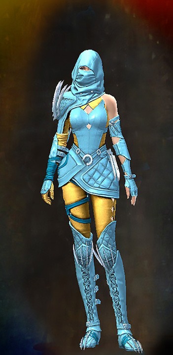 Female - Bandit Sniper's Guild Wars 2 Human Female Outfit - Dyed Blue & Gold - Bandit Sniper's
