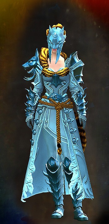 Female - Braham's Wolfblood Guild Wars 2 Human Female Outfit - Dyed Blue & Gold - Braham's Wolfblood