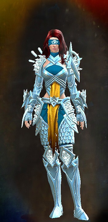 Female - Crystal Arbiter Guild Wars 2 Human Female Outfit - Dyed Blue & Gold - Crystal Arbiter