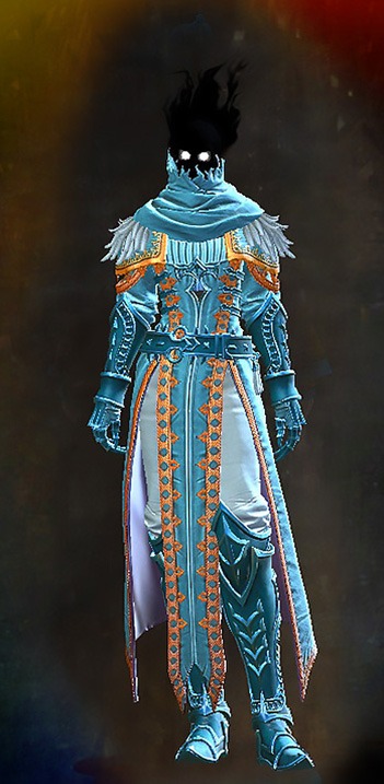 Female - Ghostly Guild Wars 2 Human Female Outfit - Dyed Blue & Gold - Ghostly
