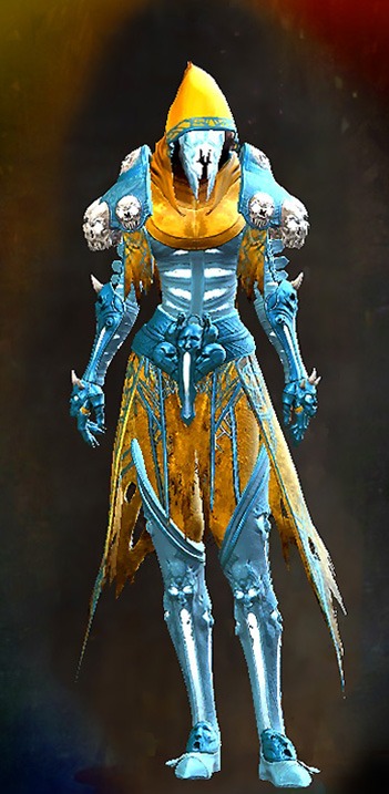 Female - Grenth's Regalia Guild Wars 2 Human Female Outfit - Dyed Blue & Gold - Grenth's Regalia