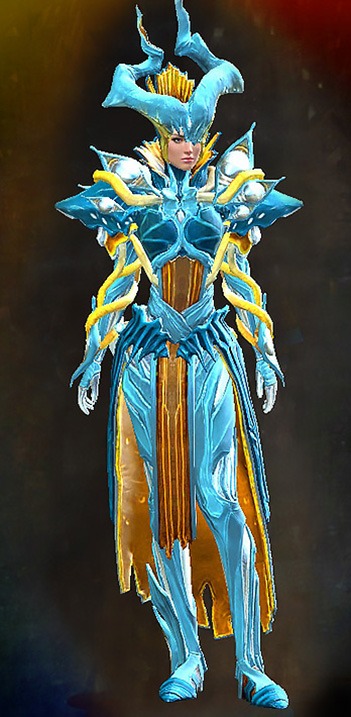 Female - Harbinger of Mordremoth Guild Wars 2 Human Female Outfit - Dyed Blue & Gold - Harbinger of Mordremoth