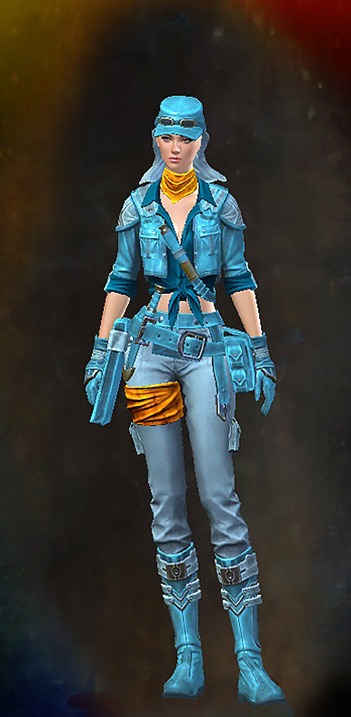 Female - Jungle Explorer Guild Wars 2 Human Female Outfit - Dyed Blue & Gold - Jungle Explorer