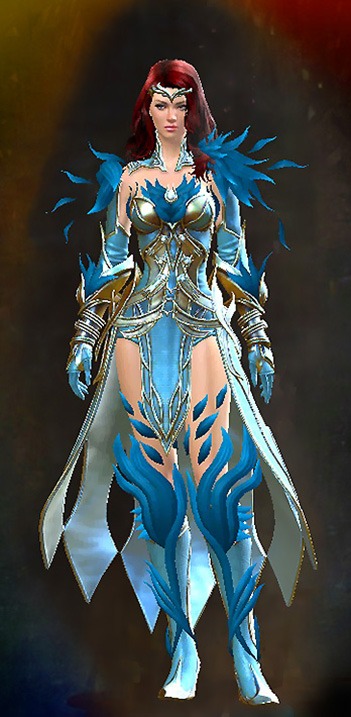 Female - Kasmeer's Regal Guild Wars 2 Human Female Outfit - Dyed Blue & Gold - Kasmeer's Regal