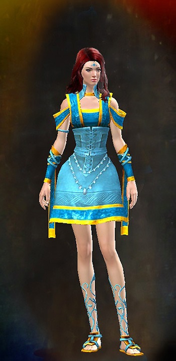 Female - Monk's Guild Wars 2 Human Female Outfit - Dyed Blue & Gold - Monk's